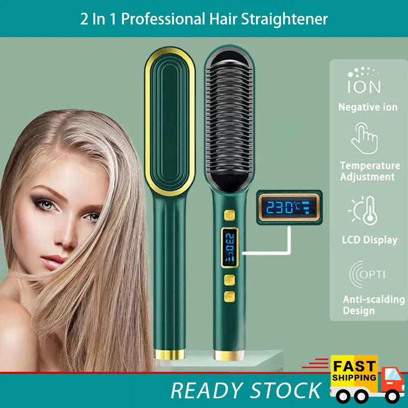 2 in 1 hair straightener brush